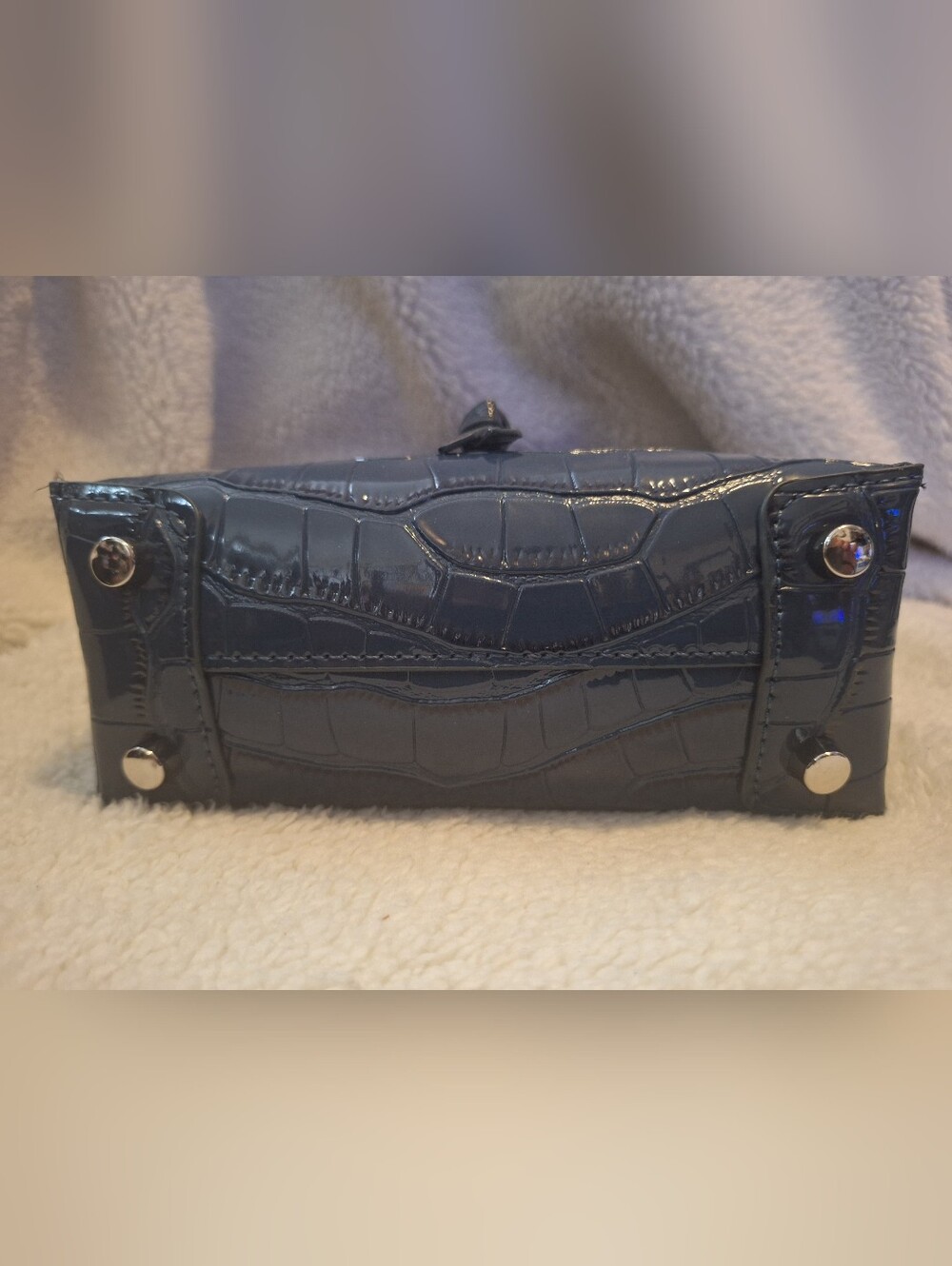 Brandon Blackwood Mini Kuei Navy Croc-Embossed Bag - Picture 4 of 15